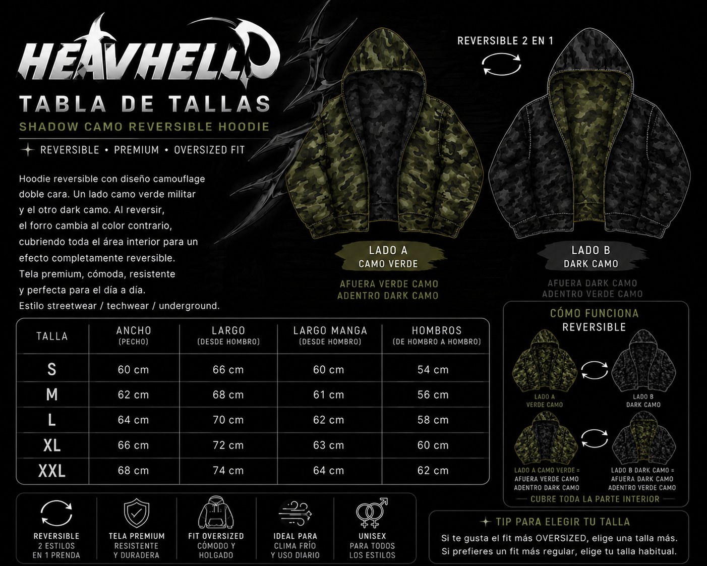 HEAVHELL SHADOW CAMO REVERSIBLE HOODIE