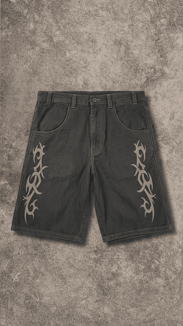 HEAVHELL ASH STAR DENIM SHORTS