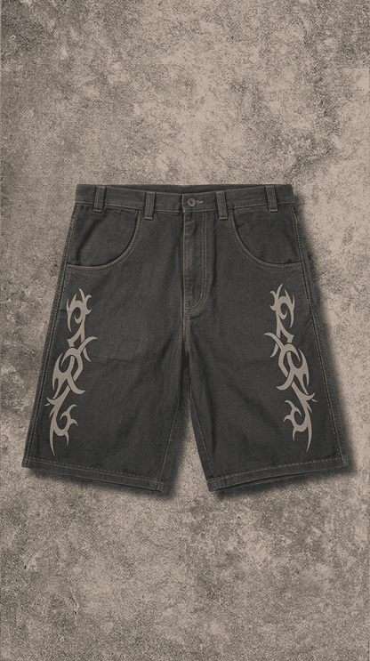HEAVHELL ASH STAR DENIM SHORTS