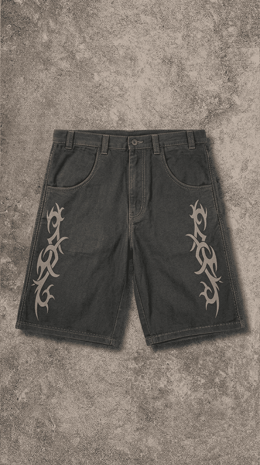 HEAVHELL ASH STAR DENIM SHORTS