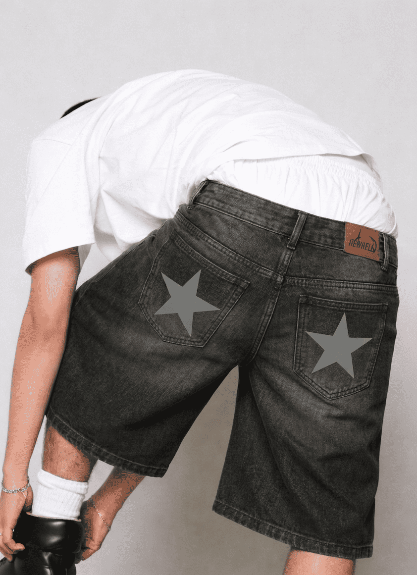 HEAVHELL ASH STAR DENIM SHORTS