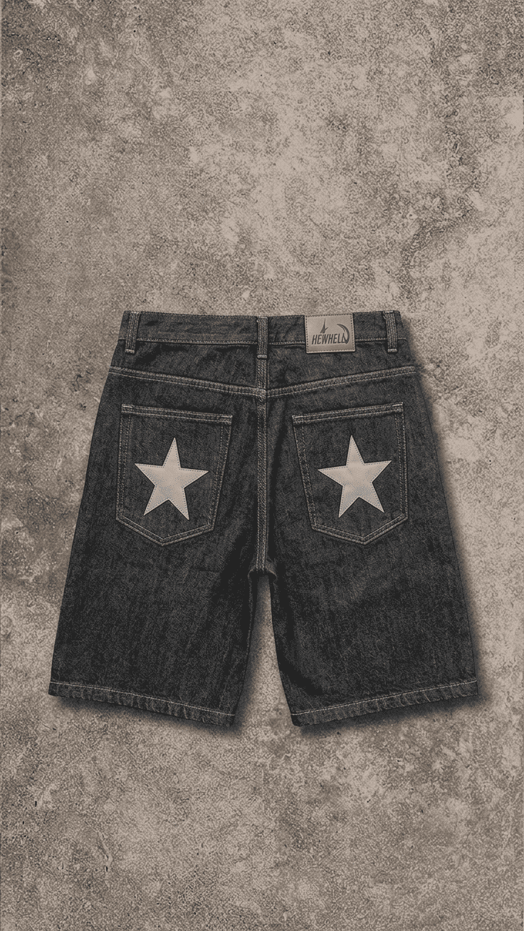 HEAVHELL ASH STAR DENIM SHORTS