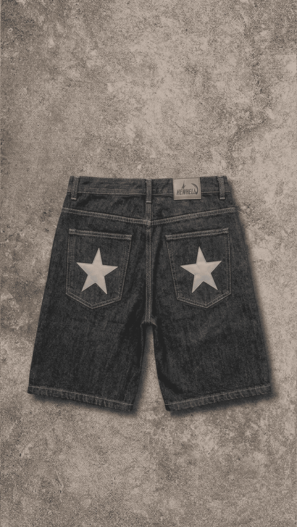 HEAVHELL ASH STAR DENIM SHORTS