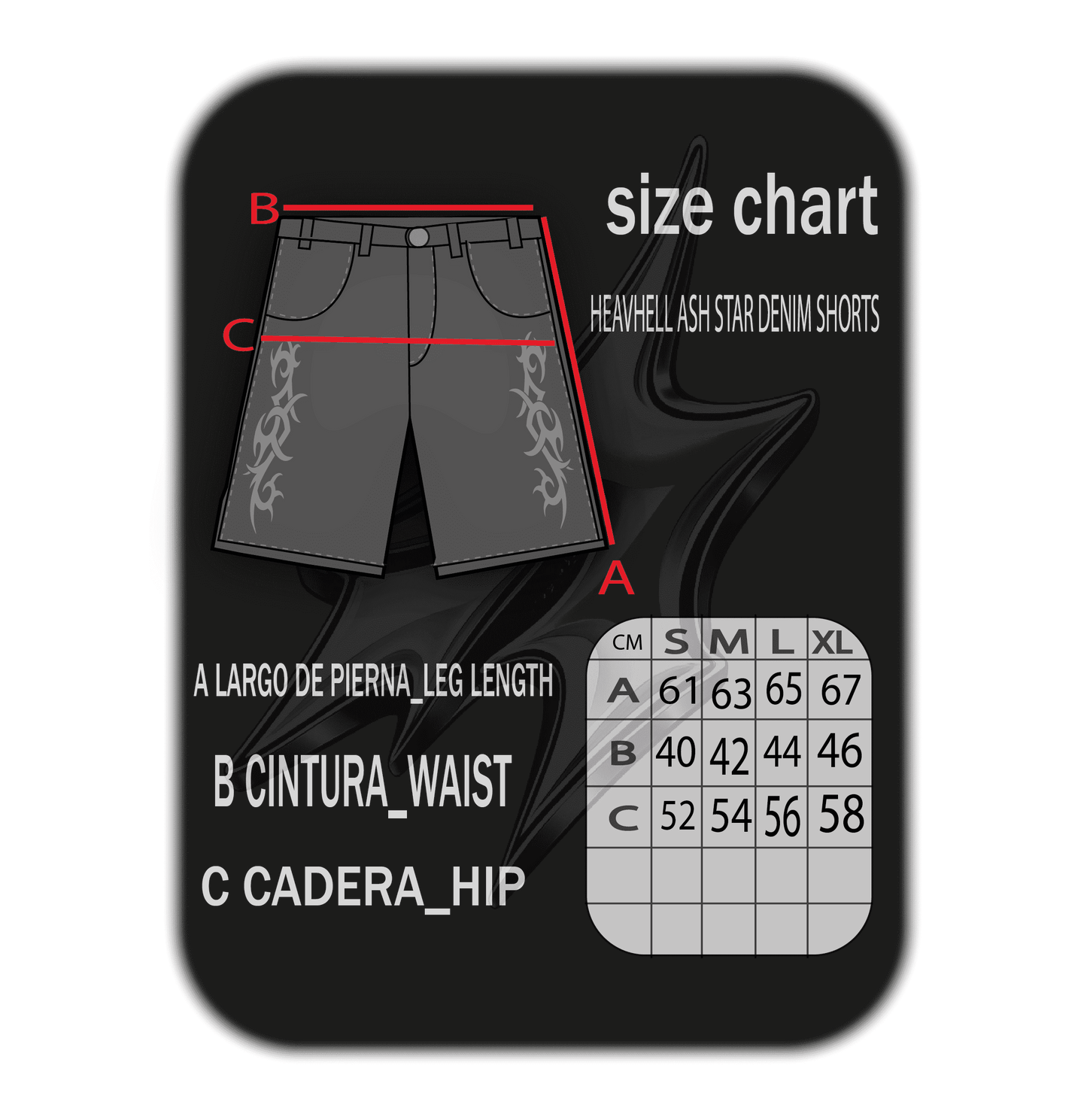 HEAVHELL ASH STAR DENIM SHORTS