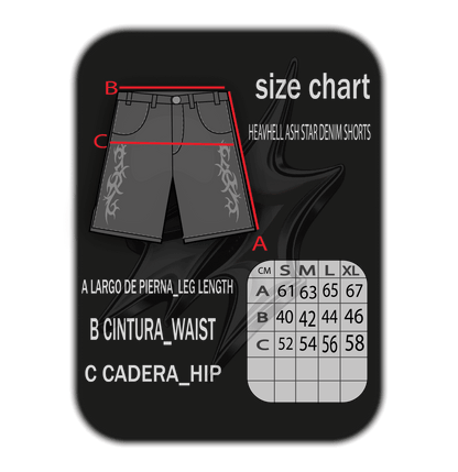 HEAVHELL ASH STAR DENIM SHORTS